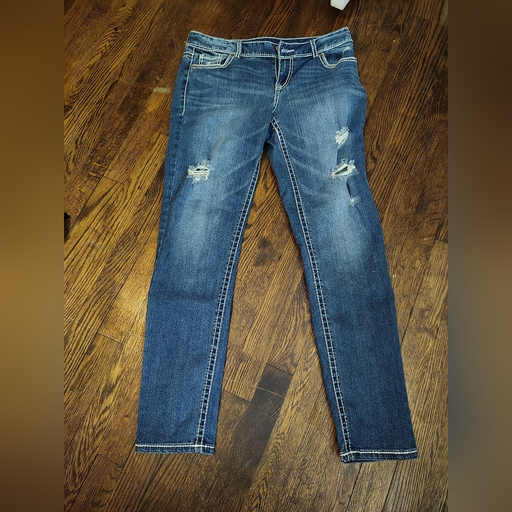 Maurices Dark Blue Distressed Skinny Jeans